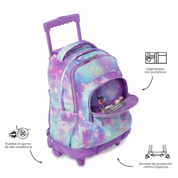 MOCHILA TOTTO ESCOLAR CARRO FIJO CORAZONES - Imagen 2
