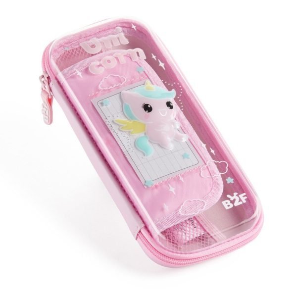 ESTUCHE SENCILLO TRANSPARENTE BACK2FUN UNICORNIO