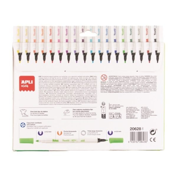 CAJA 18 ROTULADORES APLI TEXTIL DOBLE PUNTA - Imagen 2