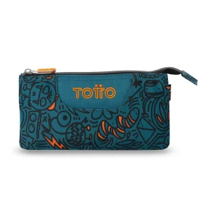 ESTUCHE TOTTO TRIPLE TABLERO AZUL Y NARANJA NEÓN