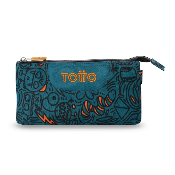 ESTUCHE TOTTO TRIPLE TABLERO AZUL Y NARANJA NEÓN