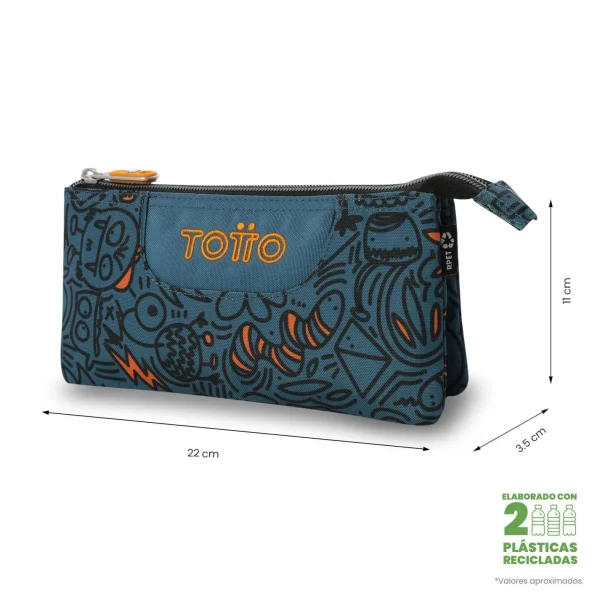 ESTUCHE TOTTO TRIPLE TABLERO AZUL Y NARANJA NEÓN - Imagen 2