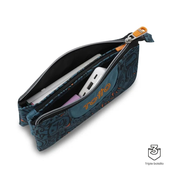 ESTUCHE TOTTO TRIPLE TABLERO AZUL Y NARANJA NEÓN - Imagen 3