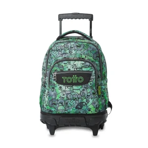 MOCHILA TOTTO ESCOLAR CARRO FIJO ESTAMPADO VERDE