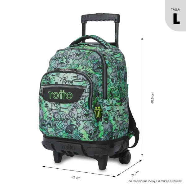 MOCHILA TOTTO ESCOLAR CARRO FIJO ESTAMPADO VERDE - Imagen 3