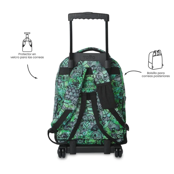MOCHILA TOTTO ESCOLAR CARRO FIJO ESTAMPADO VERDE - Imagen 4