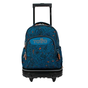 MOCHILA TOTTO ESCOLAR CARRO DESMONTABLE AZUL Y NARANJA NEÓN